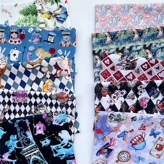 Tấm vải 100% cotton rộng 110cm họa tiết công chúa Alice may thủ công