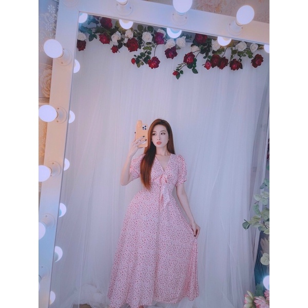 Maxi hoa nhí cột nơ tay phồng