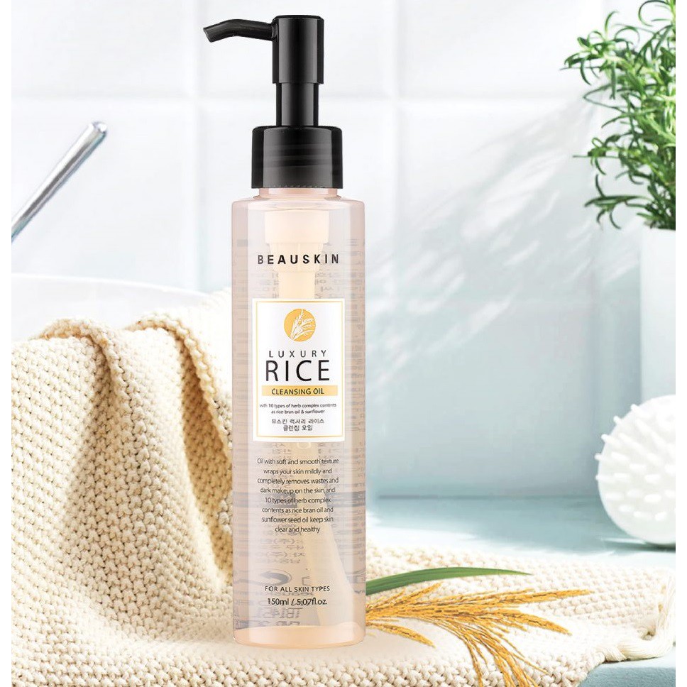 [MUA 1 TẶNG 1] Nước tẩy trang mặt và mắt môi từ mầm gạo BEAUSKIN RICE hàn quốc 150ml Tặng 1 gói kem dưỡng dabo 1ml