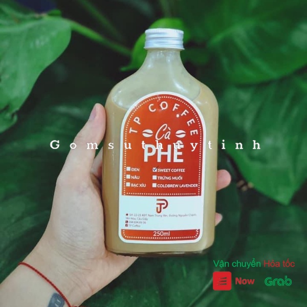 Chai thủy tinh/ Binh thủy tinh dẹt cổ cao nắp thiếc 350ml đựng coldbrew, coffee