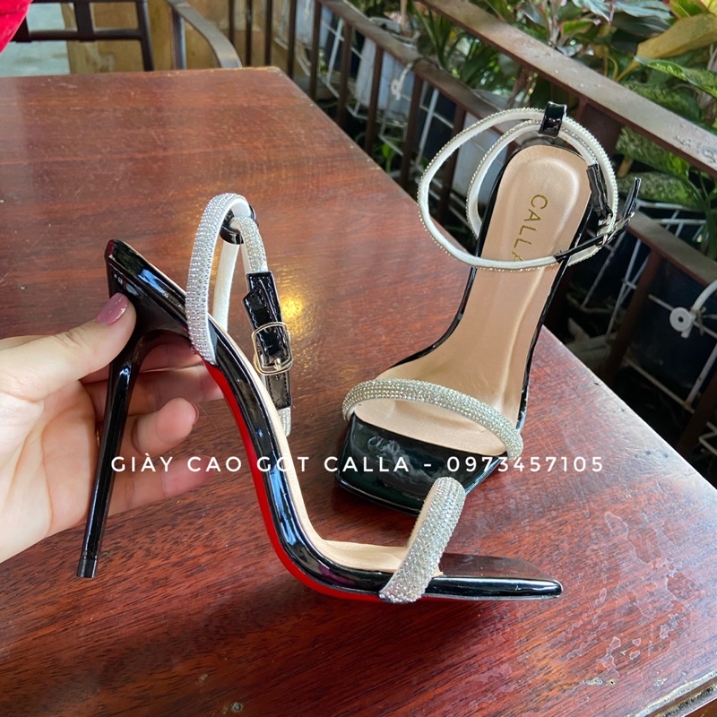 sandal đính đá đủ màu (đen, đỏ, nude, bạc) cao 7cm đến 12cm