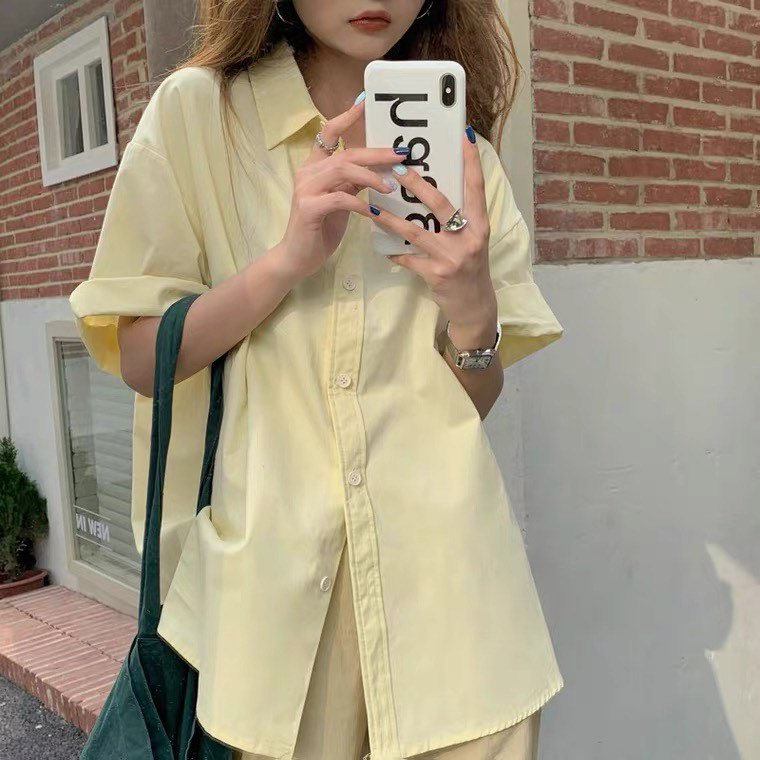 Áo sơmi tay ngắn màu pastel nhẹ nhàng thanh lịch phong cách hàn quốc dành cho nữ
