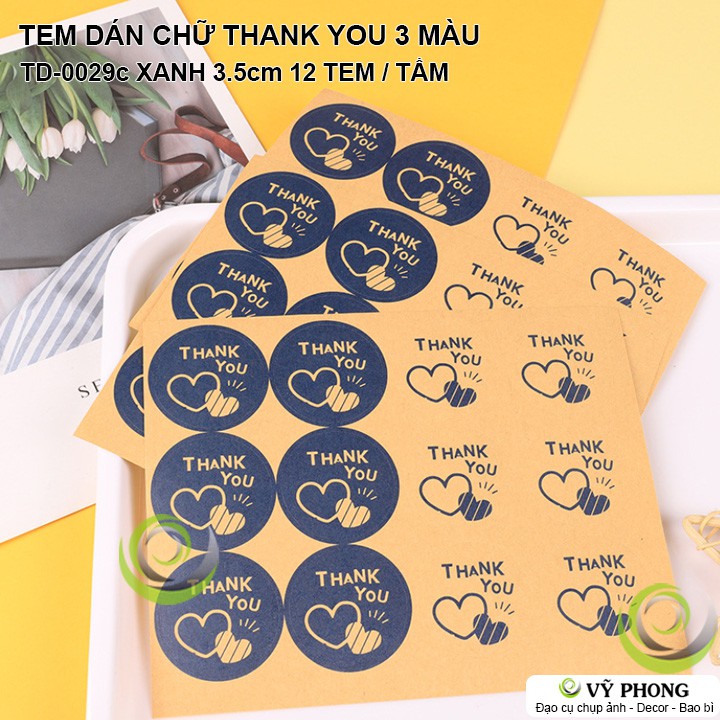 TEM DÁN STICKER CHỮ THANK YOU 3 MÀU NHÃN DÁN TRANG TRÍ HỘP QUÀ BAO BÌ BÁNH KẸO TD-0029