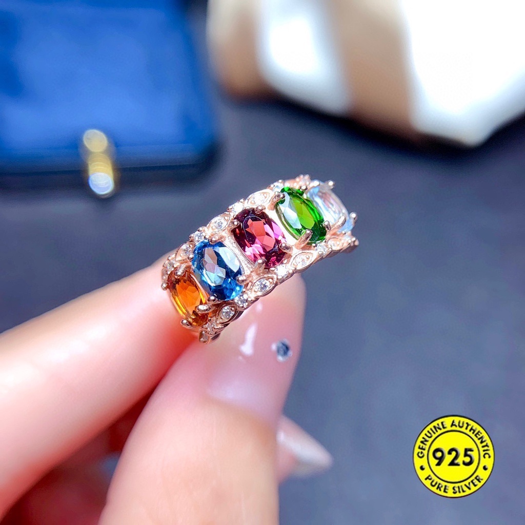 Nhẫn hở đính đá tự nhiên nhiều màu sắc có thể điều chỉnh kích cỡ thời trang