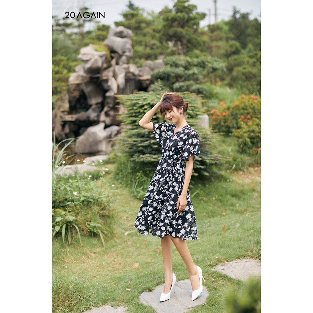 Đầm xòe tà bung thắt nơ eo 20AGAIN DEA1609 | BigBuy360 - bigbuy360.vn