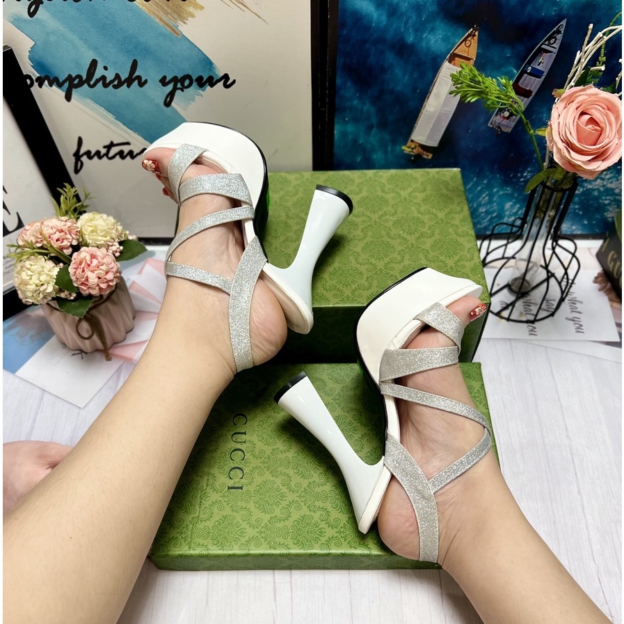 Sandal Đế Vuông Cao 13 Phân  - Giày Cô Dâu, Đi Tiệc - Quai Trong Đế Đúp SD482 shop diều phương
