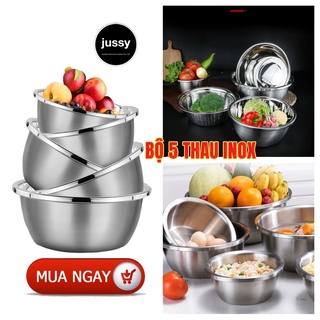 [Hàng Nhật] Bộ Thau Inox 5 Món Dùng Rửa Rau Củ Quả, Thau Trộn Salad Dày Dặn Siêu Tiện Dụng Cho Nhà Bếp Size Từ 14-24cm
