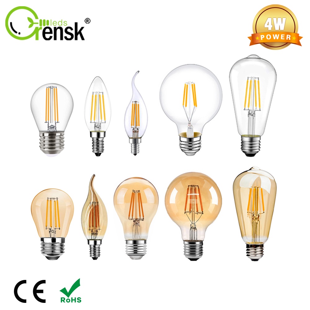 Bóng Đèn Dây Tóc Edison ST64 A19 G80 C35 G45 4W 220V E27 E14 Ánh Sáng Trắng Ấm