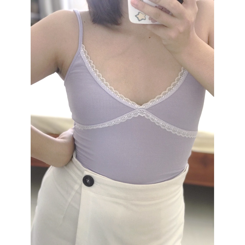 Áo 2 dây Croptop Hoa Nhí Đính Ren Ôm Body LA BOUTIQUE