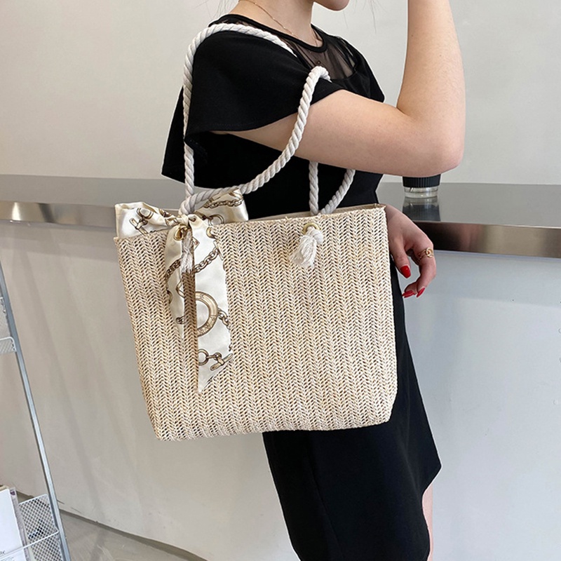 Túi xô IELGY đeo vai kiểu dệt rơm sức chứa lớn trẻ trung cho nữ