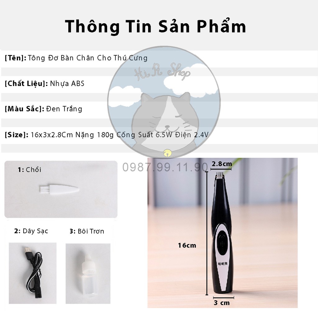 [FullBox] Tông Đơ Cạo Bàn Lông Chân Cho Chó Mèo Chất Liệu Nhựa ABS Đi Kèm Chổi Và Lọ Bôi Trơn Dành Cho Thú Cưng