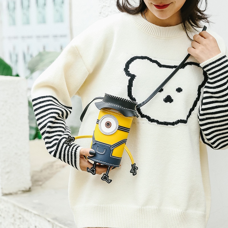 Túi Minions Handmade DIY,Hình dạng người đưa thư retro, chất liệu da PU, dệt đơn giản và tốt