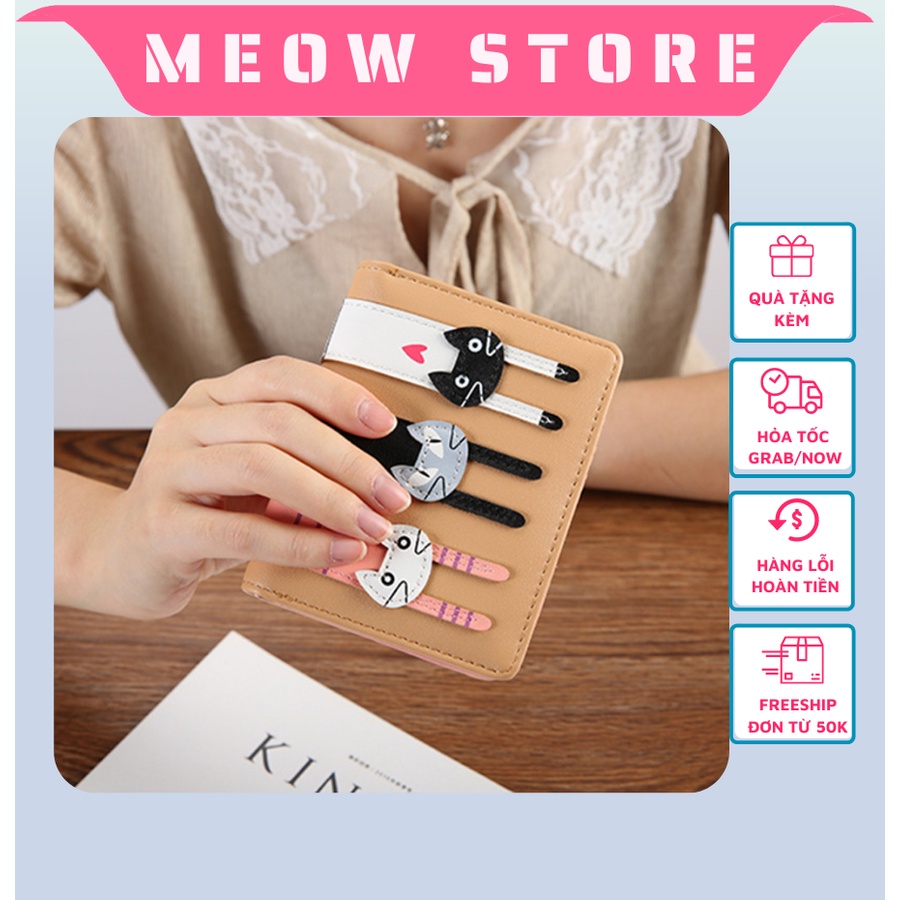 Ví nữ mini cầm tay ngắn 3 con mèo dễ thương MEOW STORE VN03