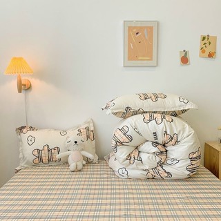 Bộ Drap & Chăn Phao Cotton Poly Gấu Kem