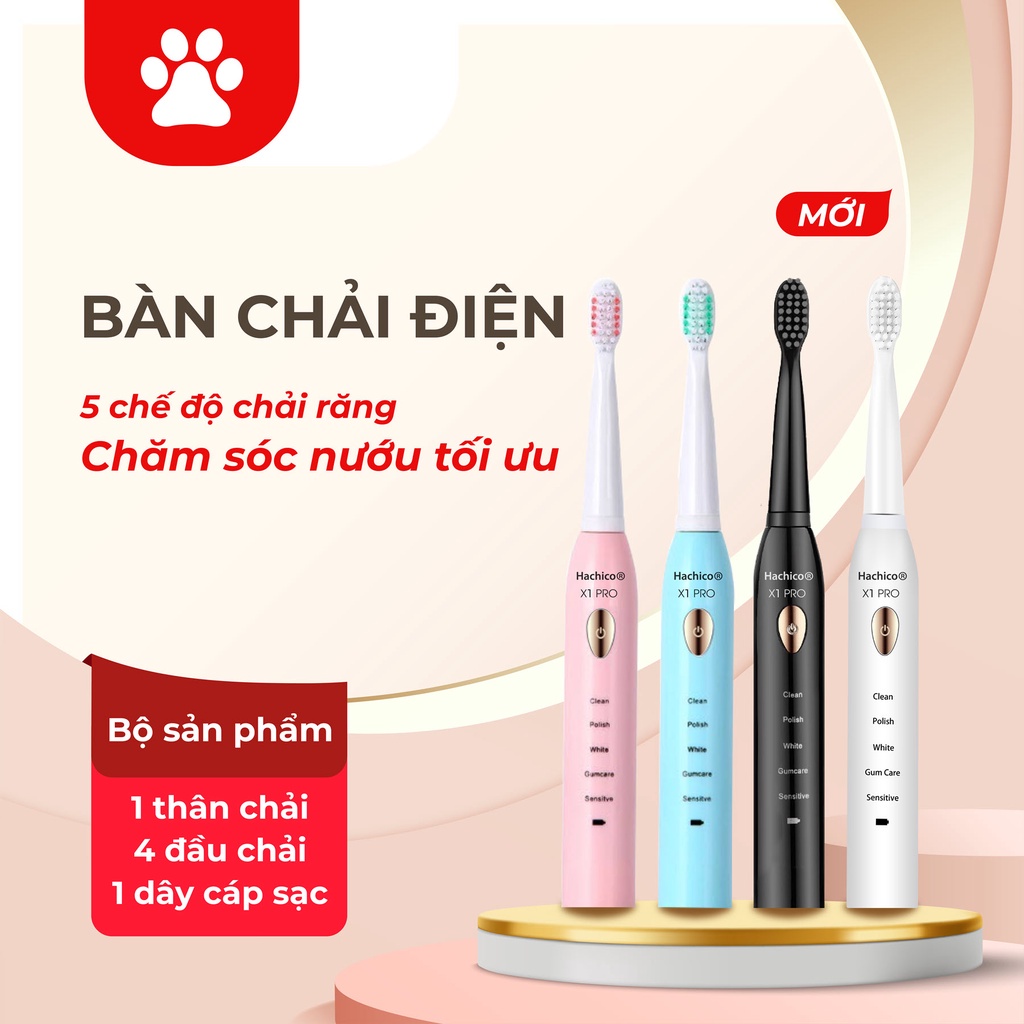 Bàn Chải Đánh Răng Điện HACHICO X1 PRO 5 Chế Độ Rung Giúp Răng Trắng Sáng, Sạch Sâu, Siêu Bền, Tiện Lợi Có Bảo Hành