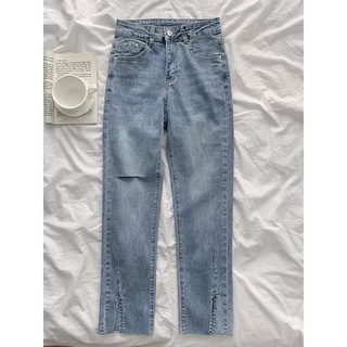 Quần Jeans skinny cắt gối xẻ gấu Bthe