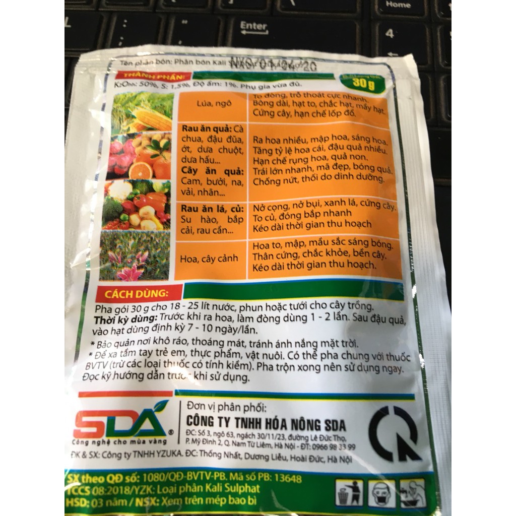 02 gói phân bón cao cấp SIÊU KALI gói 30gr
