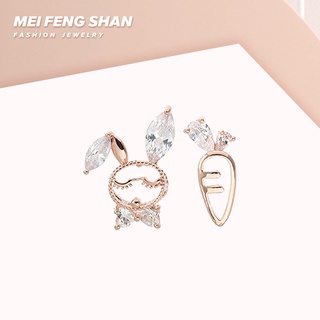Bông tai bạc zircon hình thỏ cà rốt dễ thương không gây dị ứng thời trang