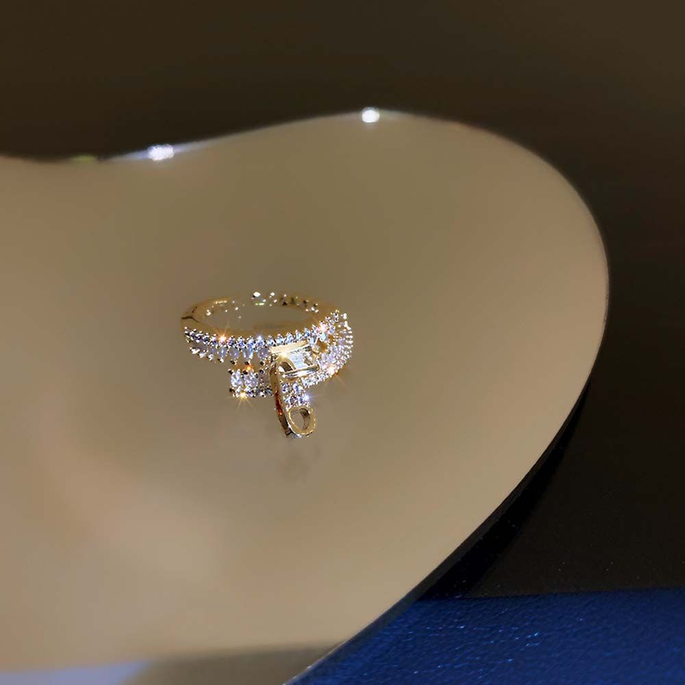 Nhẫn đeo ngón tay dạng hở thiết kế kiểu khóa kéo đính đá zircon phong cách Hàn Quốc retro cổ điển làm quà tặng cho nữ