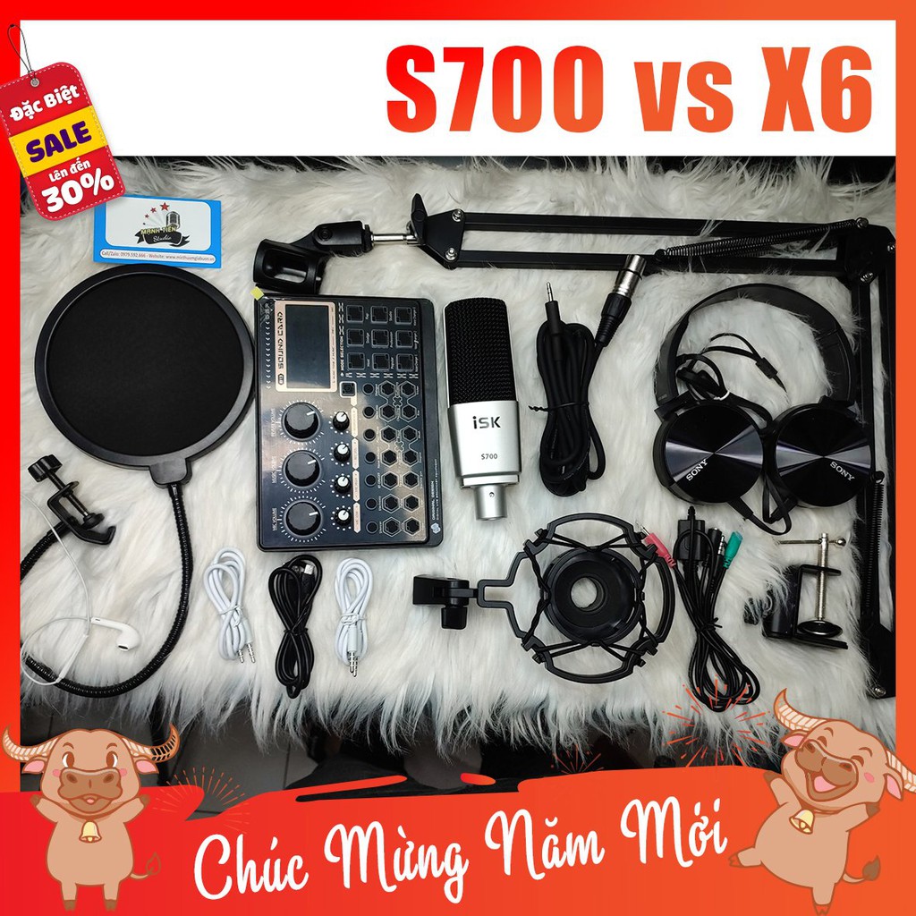 [tặng full phụ kiện] Combo Mic Thu Âm S700 + SoundCard X6 + full phụ kiện livestream karaoke thu âm xịn chuẩn xịn giá si