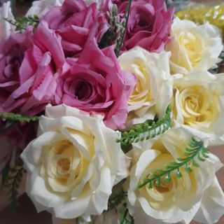Hoa hồng lụa cụm hoa hồng giả hoa hồng trắng bó 9 bông to