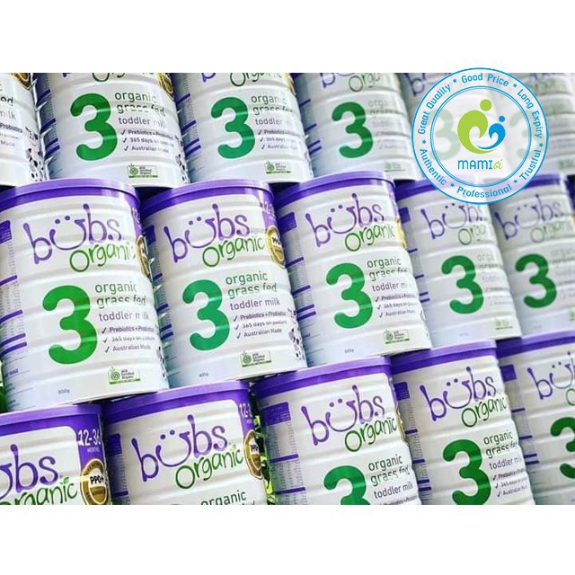 Sữa bò hữu cơ Bubs Organic số 1, 2, 3, Úc hộp 800g