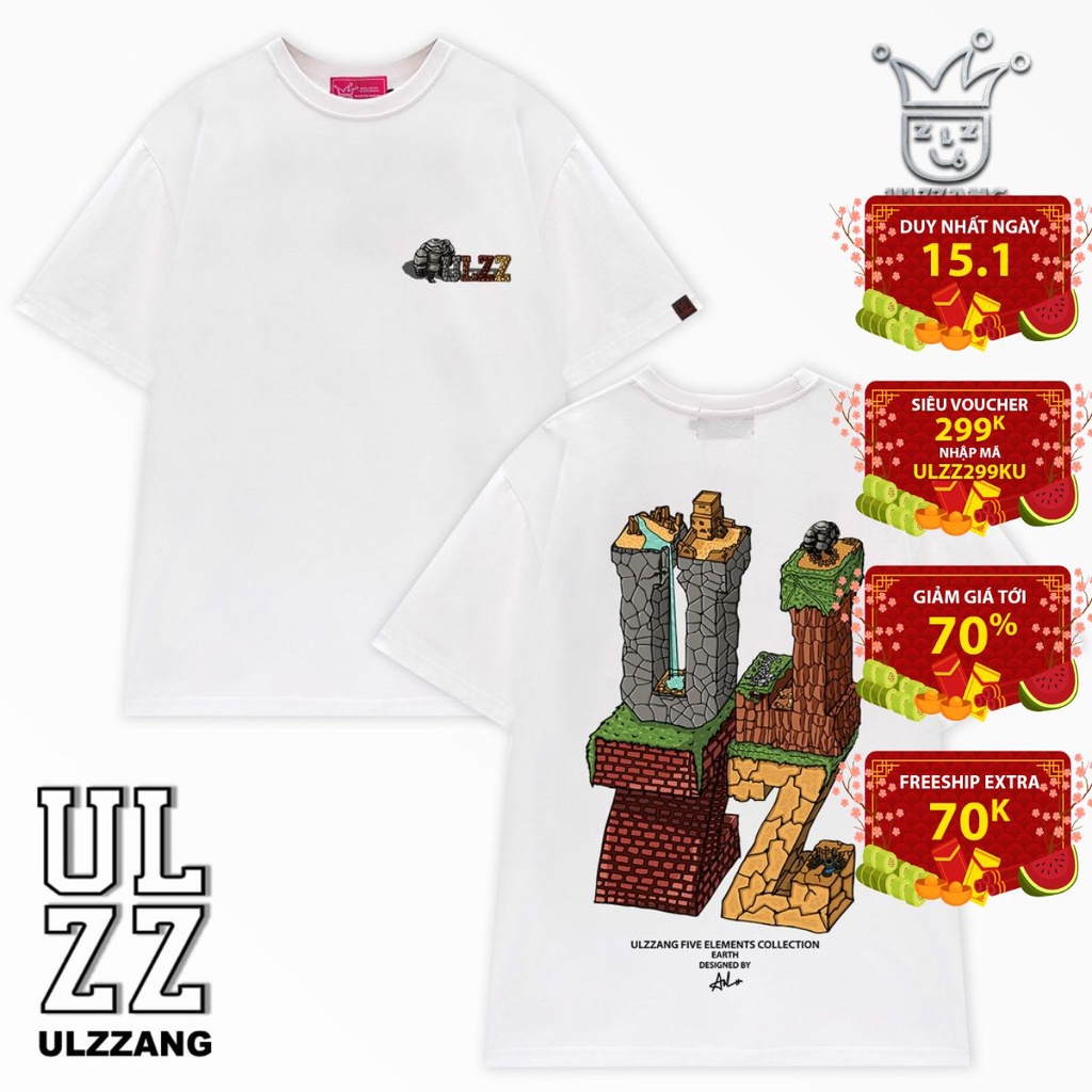 Áo thun tay lỡ local brand ULZZ ulzzang five elements earth form dáng rộng nam nữ U-4