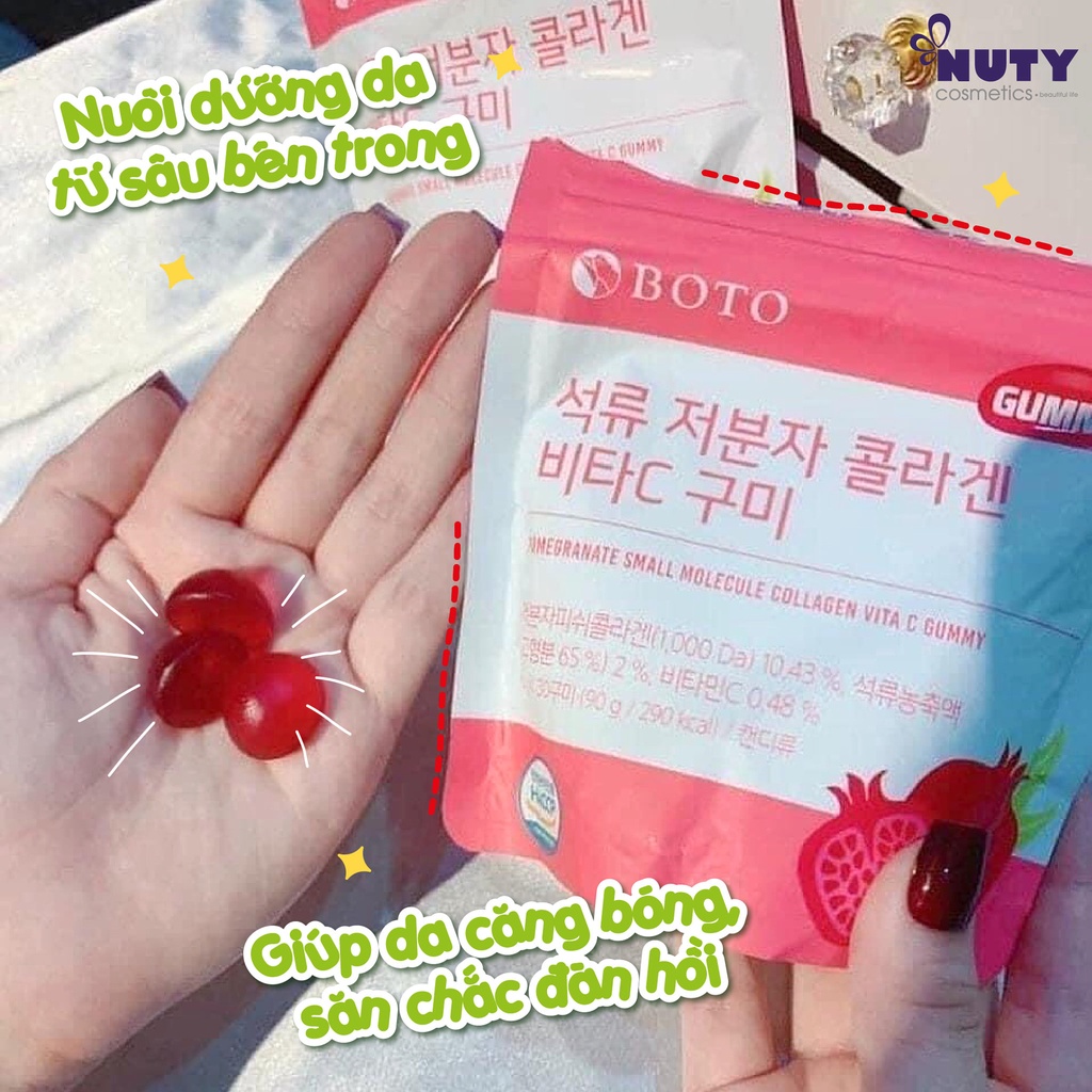 Kẹo Dẻo Collagen Lựu Boto, Kẹo Dẻo Trắng Da Boto Glutathione Collagen Hàn Quốc gói 30 viên