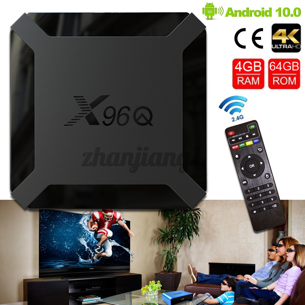 Hộp TV Box thông minh X96Q hệ điều hành Android 10.0 4GB + 64GB 4K h313 2.4G hỗ trợ WiF