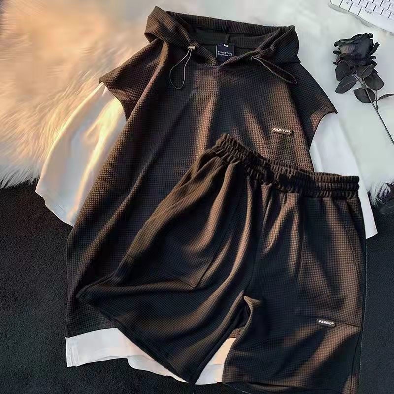 Bộ áo hoodie ngắn tay và quần short thờI trang xuân hè dành cho nam