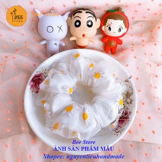 Vải lưới hoa cúc may dây buộc tóc scrunchies
