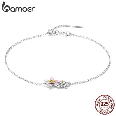 Vòng đeo tay BAMOER bạc 925 thiết kế mặt hoa anh đào xinh xắn thời trang dành cho nữ