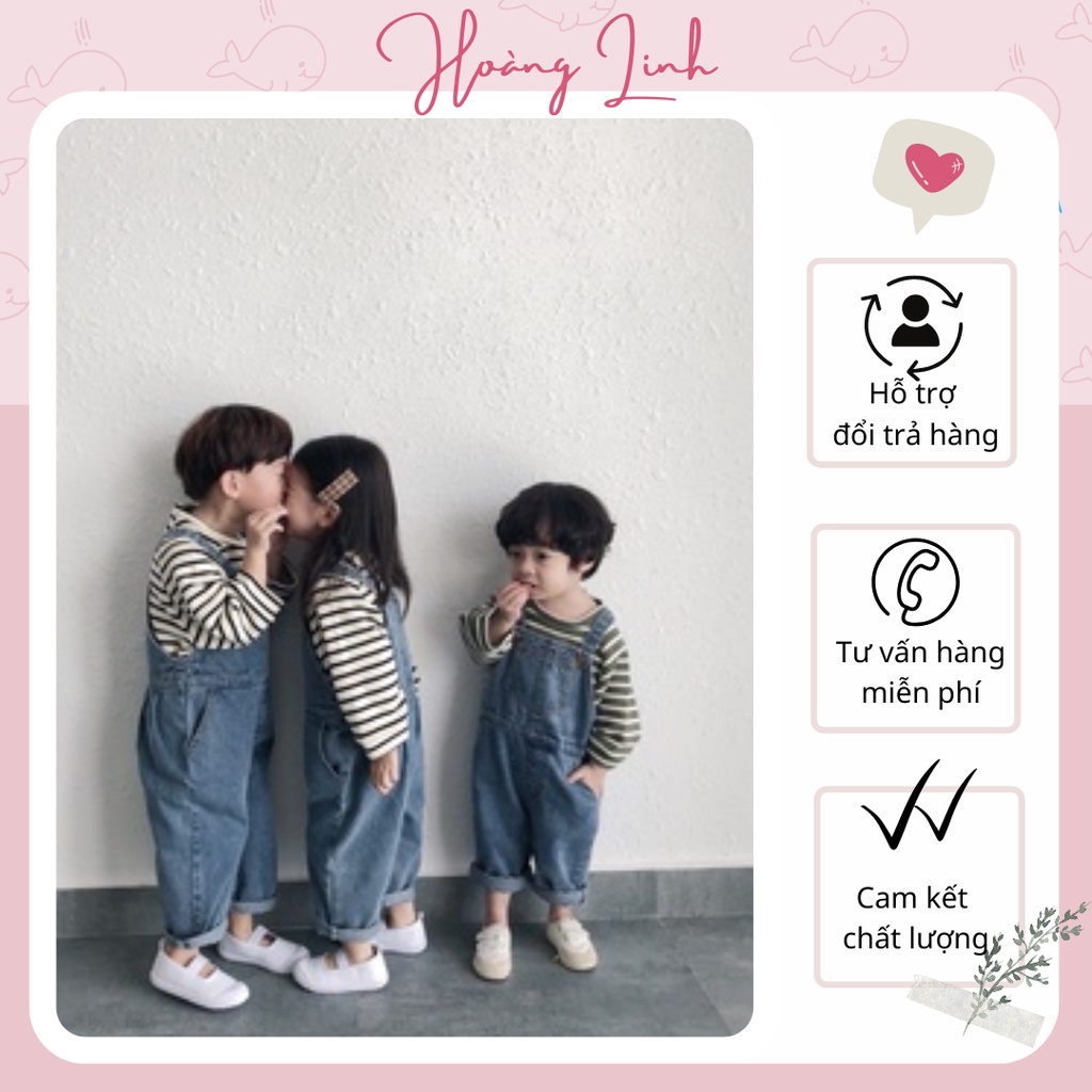 Quần yếm jeans hai dây dáng dài cho bé gái bé trai màu xanh phong cách Hàn Quốc Y02