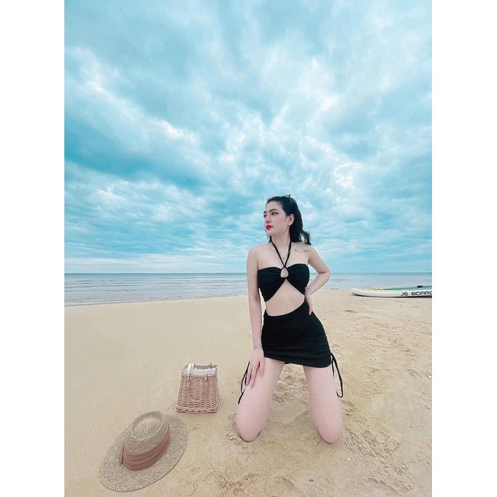 Bikini, Đồ Bơi Đi Biển Hai Mảnh Áo Buộc Dây phối chân váy