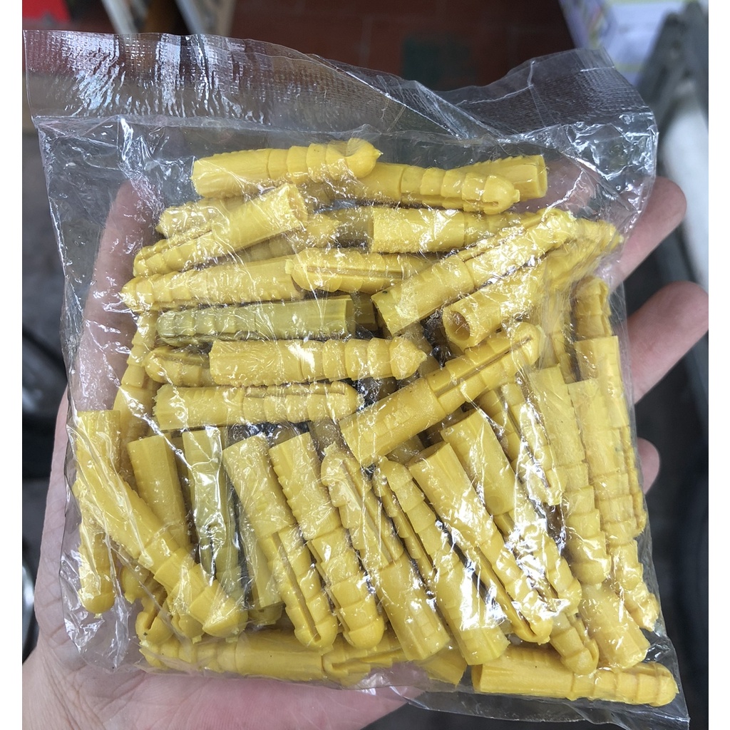 ￼Tắc kê nhựa 6 8 10mm màu vàng loại tốt Nở nhựa bắt vít lên tường Siêu chắc Gói 10 chiếc