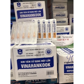 [HỘP 100 CÂY KIM 25G] Kim tiêm sử dụng 1 lần Vinahankook ĐẦU BƠM KIM TIÊM ÉP VỈ TIỆT TRÙNG 25G của VINAHANCOOK