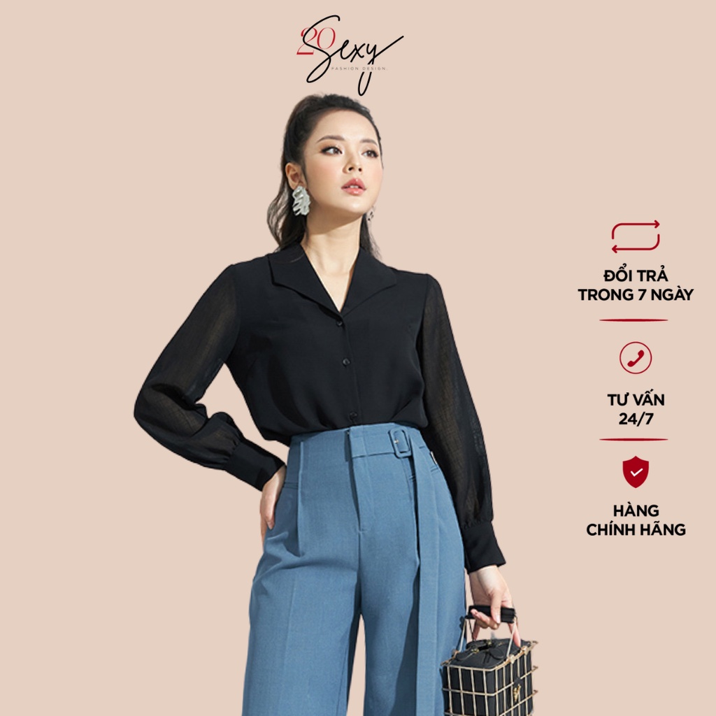 Áo sơ mi phối tay voan 20Sexy by 20AGAIN phong cách basic công sở ASA1328