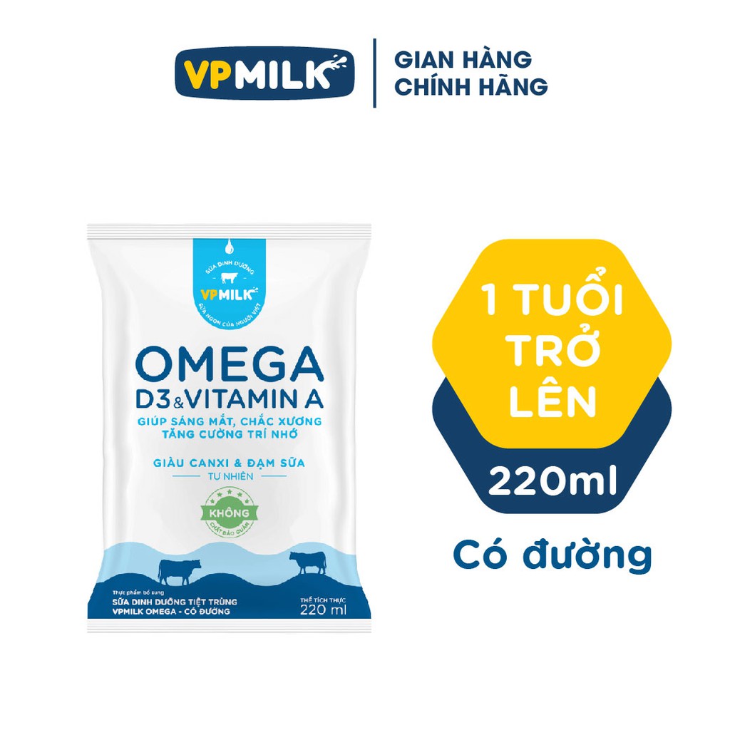 [Mã BMBAU50 giảm 50K đơn 150K] Sữa Dinh Dưỡng Tiệt Trùng VPMilk Omega 220ml (Thùng 48 bịch)