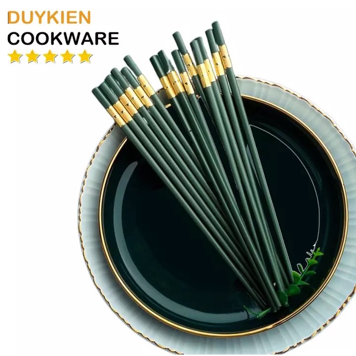 Đũa Ăn Cơm Set 10 Đôi Màu Xanh Ngọc Lục Bảo, Đầu Hợp Kim Mạ Vàng Sang Trọng Cho Bàn Ăn Gia Đình Phù Hợp Quà Tặng, Biếu
