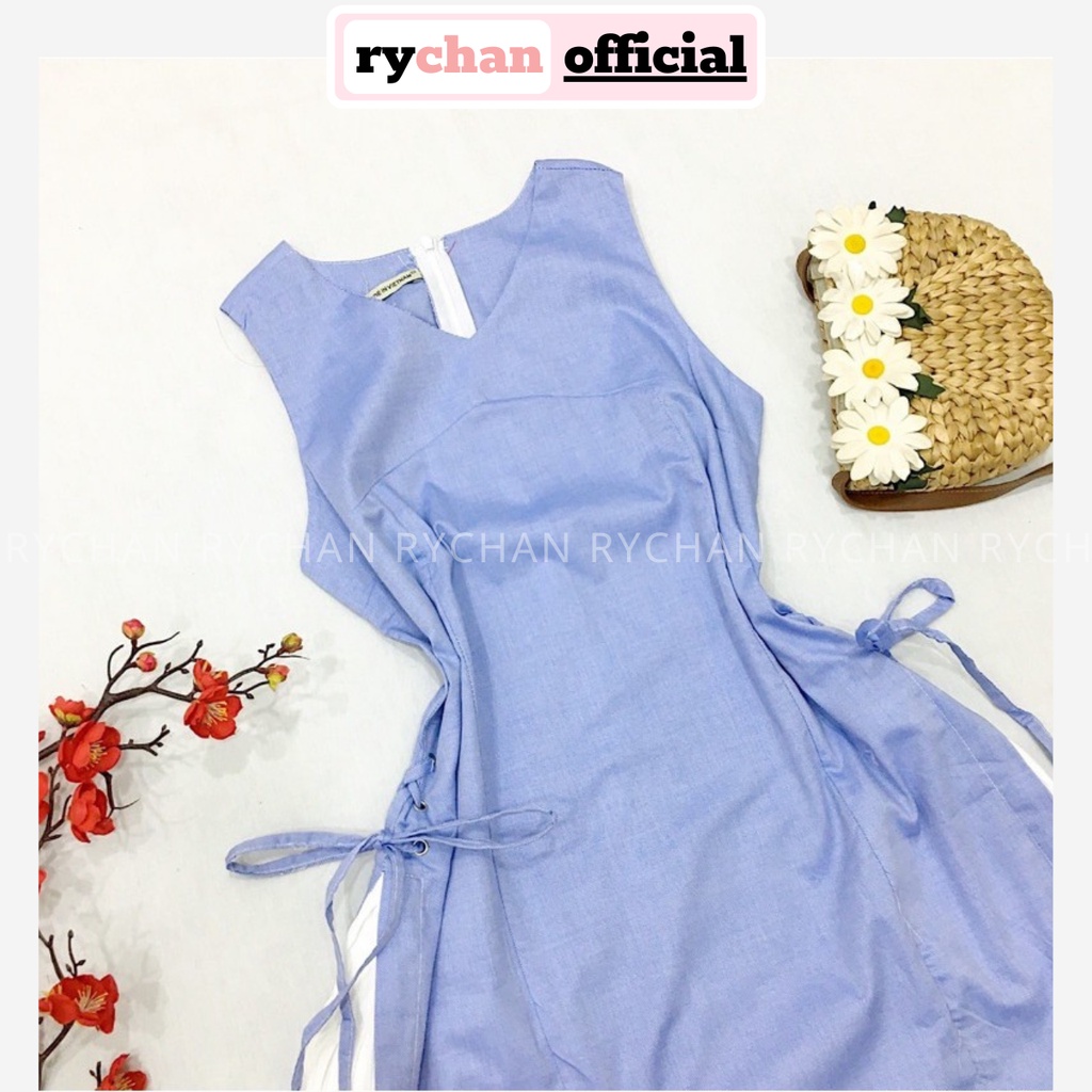 Đầm Nữ Dự Tiệc Màu Xanh Form Ngắn Cổ Tròn Không Tay Thắt Dây Eo Thanh Lịch Sang Trọng [ẢNH THẬT CUỐI] - DX9929