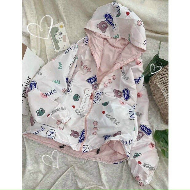 Áo khoác dù 2 lớp cao cấp in hình dễ thương mặc được 2 lớp FREE SIZE
