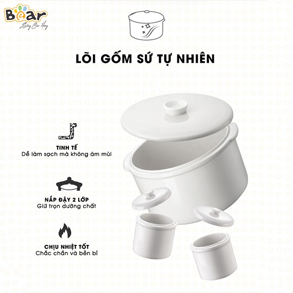 Nồi Nấu Chậm, nồi hầm cháo, nồi chưng yến,nồi hấp, ninh cách thủy đa năng 1.6 Lít - Bản Quốc Tế