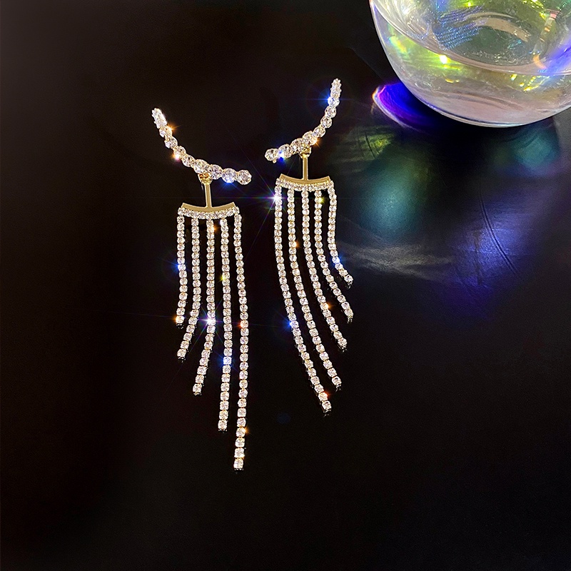 1 Đôi Khuyên Tai Tua Rua Dài Đính Đá Sang Trọng Dành Cho Cô Dâu/Tiệc Cưới