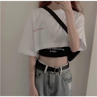 Set Áo Croptop Form Lửng (áo trắng + đen)
