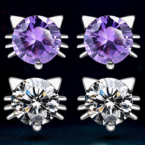 Bông tai mạ bạc 925 đính đá hình mèo xinh xắn