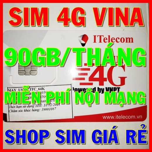 LP0 Sim Itelecom mạng sim 4G Vinaphone gói 3GB/ngày (90GB/tháng) + Miễn phí gọi nội mạng Vina 4g hai 3