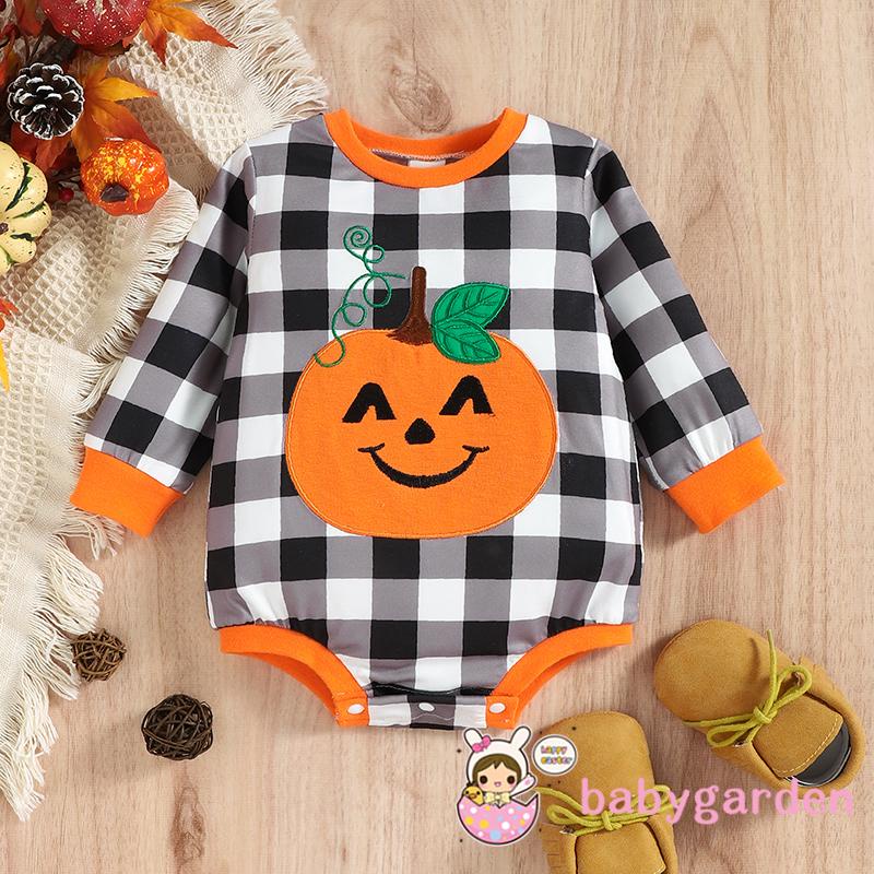 Bộ Áo Liền Quần Tay Dài In Họa Tiết Bí Ngô / Quả Bí Ngô Halloween Dành Cho Trẻ Em 0-18 Tháng Tuổi