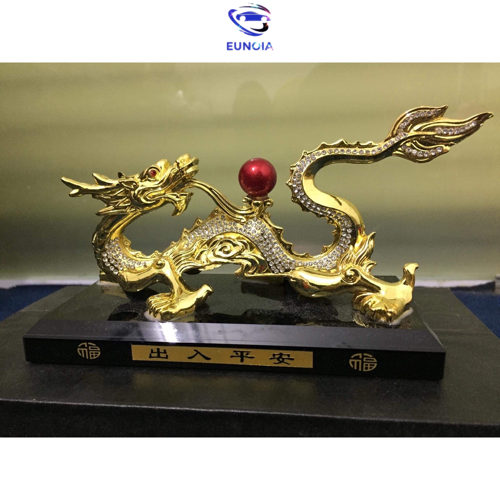 Tượng rồng vàng nhả ngọc phong thủy tặng kèm nước hoa trang trí trên taplo xe ô tô, xe hơi-phụ kiện đồ chơi ô tô xe hơi