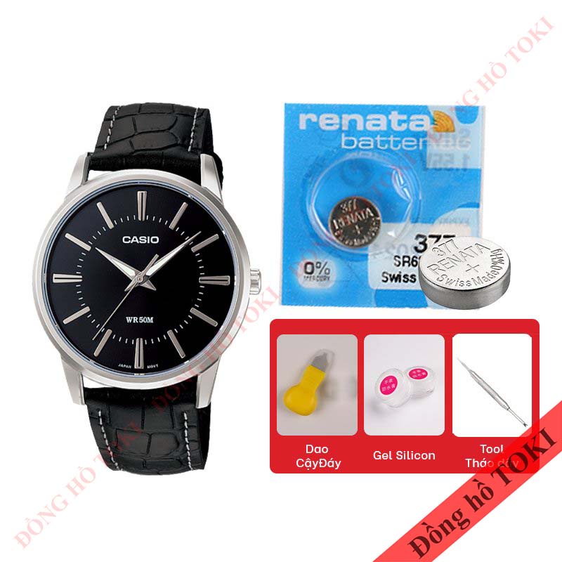 Pin thay đồng hồ đeo tay casio MTP-1303 dây da dây kim loại các màu