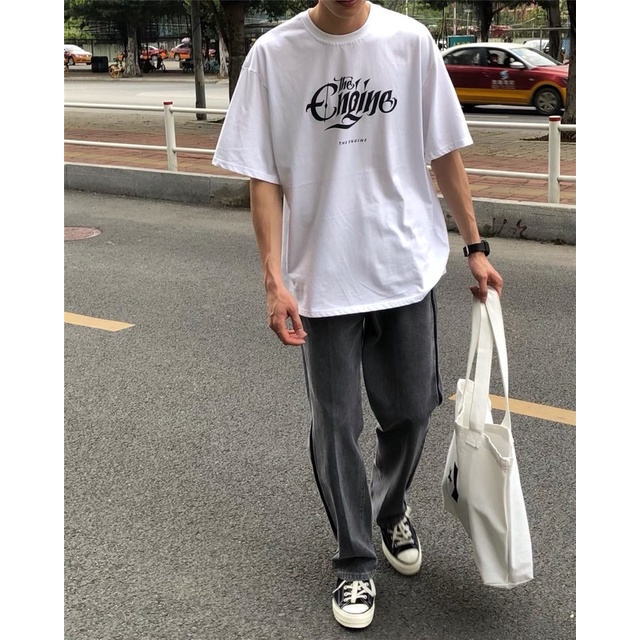 áo thun form rộng unisex nam nữ cổ tròn the engine cotton co giãn 4 chiều